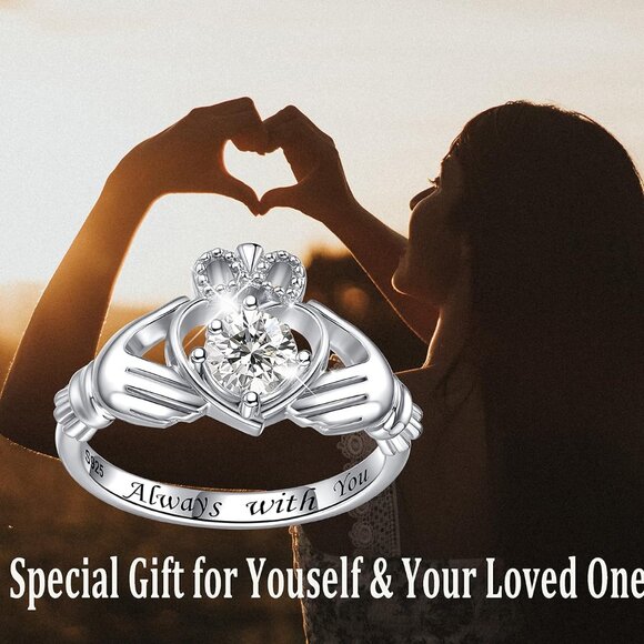 Hug Heart Claddagh Rings for Women - 925 Sterling Silver Irish Claddagh Love Fri - Picture 5 of 7